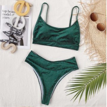 Costum de baie doua piese Victoria verde cu fir argintiu