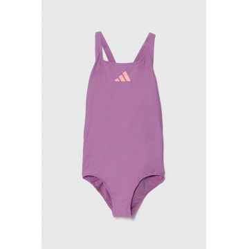 adidas Performance costum de baie dintr-o bucată pentru copii 3 BARS SOL ST culoarea violet, IT2713