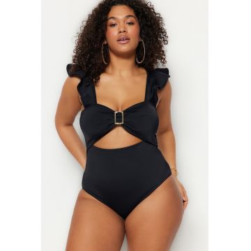 Costum de baie plus size intreg cu barete cu volane