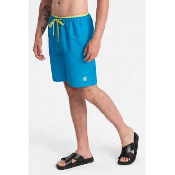 Pantaloni scurti de baie cu model uni si snur de ajustare in talie