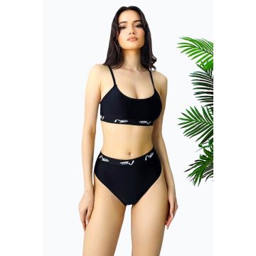 Costum de baie 3 piese MeYNA, slip tanga, slip brazilian si sutien sport, Negru