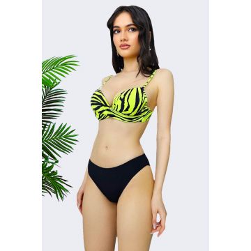 Costum de baie 3 piese Nataly, cu doua tipuri slip si sutien push up, Galben