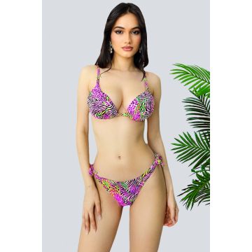 Costum de baie doua piese Daphne, slip reglabil si sutien cu push up, Wild mov