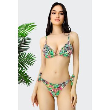 Costum de baie doua piese Daphne, slip reglabil si sutien cu push up, Wild verde