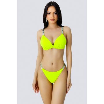 Costum de baie doua piese Le Secret, cu cristale artizanale si sutien push up, Galben