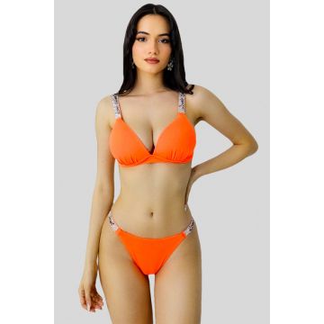 Costum de baie doua piese Le Secret, cu cristale artizanale si sutien push up, Portocaliu