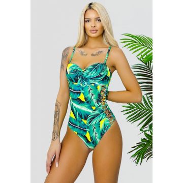 Costum de baie intreg Perlla, detalii cu aspect impletit si cupe buretate, Tropical