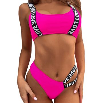 Costum de baie dama - 2 piese - model sexy in culori vibrante - sutien tip bustiera si chilot decupaj clasic croi ingust - tematica summer love - EFAYN