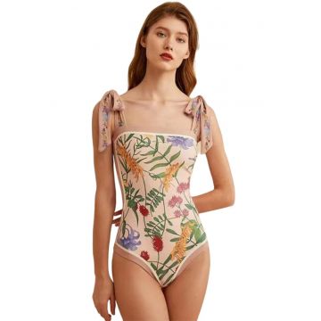 Costum de baie dama - o piesa - model floral delicat - prindere cu bretele late pe umeri - EFAYN