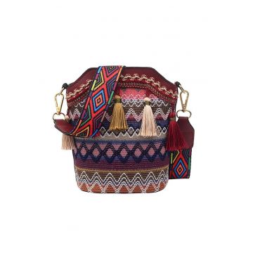 Geanta dama - ciucurei si broderie - model crossbody - piele sintetica - EFAYN