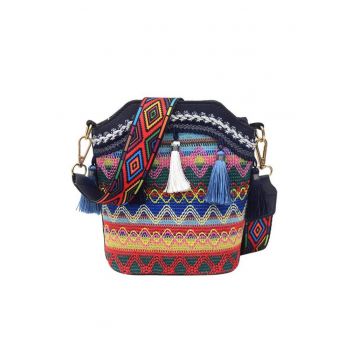 Geanta dama - ciucurei si broderie - model crossbody - piele sintetica - EFAYN