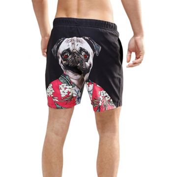 Pantaloni scurti de baie tip sort - barbati - imprimeu pug haios - model cool animal summer - uscare rapida - EFAYN