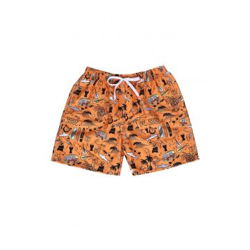 Pantaloni scurti de baie tip sort - barbati - model cu accesorii de plaja - imprimeu grafic tineresc - prindere cu snur - plasa de sustinere - tematica beach party - uscare rapida - EFAYN