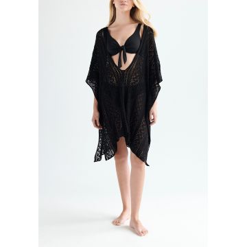 Rochie de plaja, Cover-up, model broderie, negru, dama, Reserved