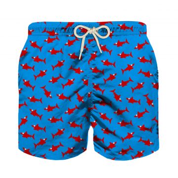 Boy swim shorts with red shark print 6 years