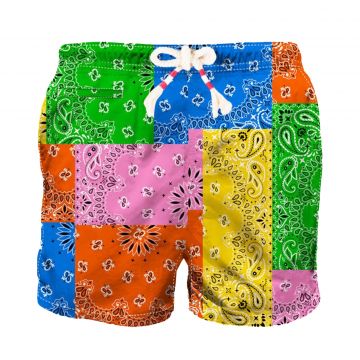 Man swim shorts with multicolor bandanna print l