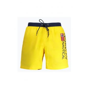 Pantaloni scurti barbati pentru inot cu imprimeu cu logo - croiala Regular fit - Galben