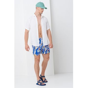 Pantaloni scurti de baie cu model si buzunare laterale Pantaloni scurti de baie cu model si buzunare laterale