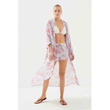 Pantaloni scurti de plaja cu snur si model floral Pantaloni scurti de plaja cu snur si model floral