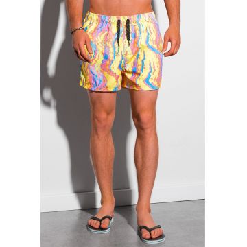 Pantaloni scurti de baie cu imprimeu si buzunare laterale Pantaloni scurti de baie cu imprimeu si buzunare laterale