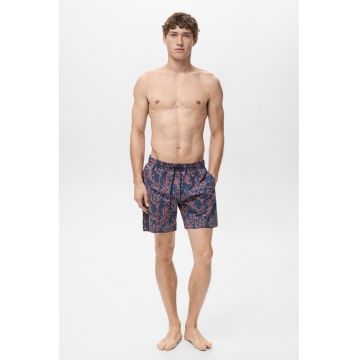 Pantaloni scurti de baie cu imprimeu si buzunare laterale Pantaloni scurti de baie cu imprimeu si buzunare laterale